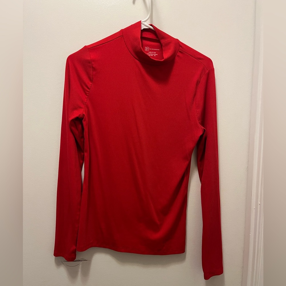 Tight fitting red mock neck shirt